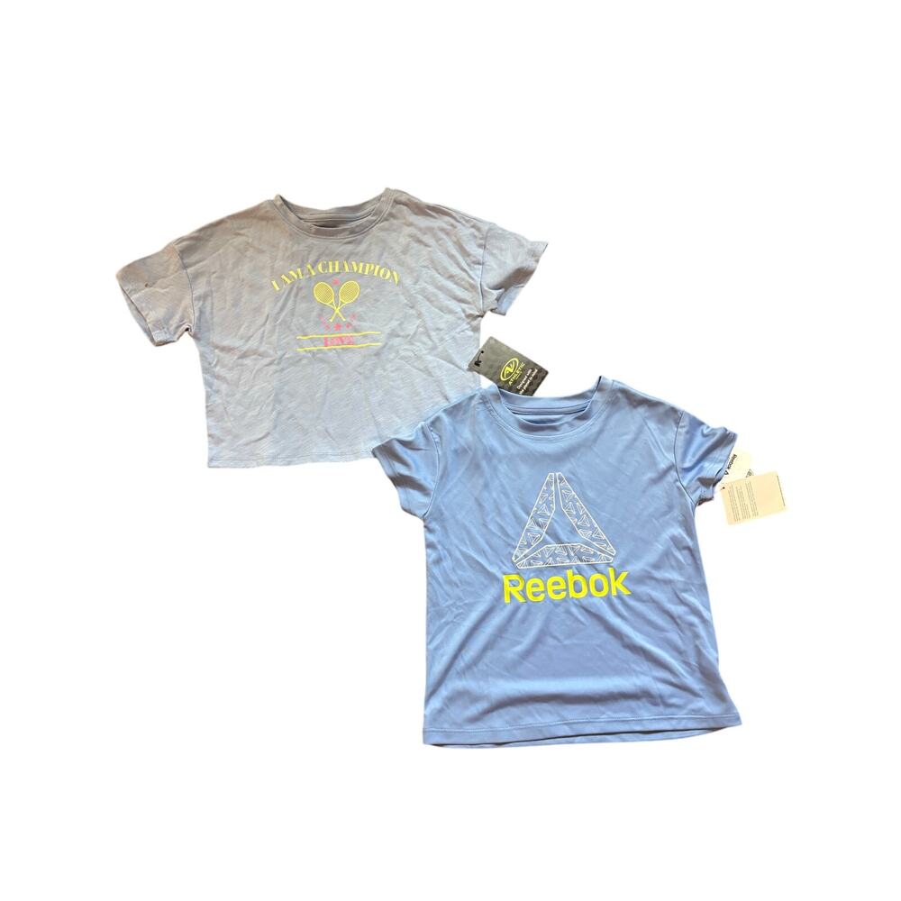 Girls 2pc Tshirt Lot NWT Reebok and Tennis Blue Short Sleeve Size XS 4/5‎